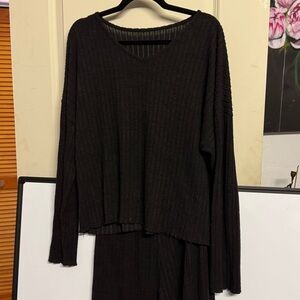 Black Ribbed Knit Sweater and Pants Set